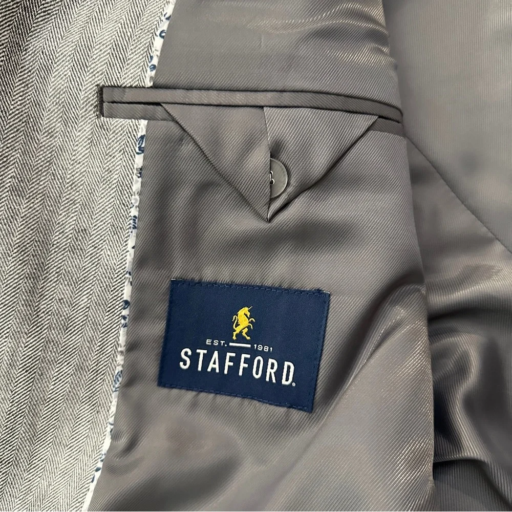 Stafford Linen Cotton Blend Classic Fit Suit Blazer Men’s Size 46 Reg Gray